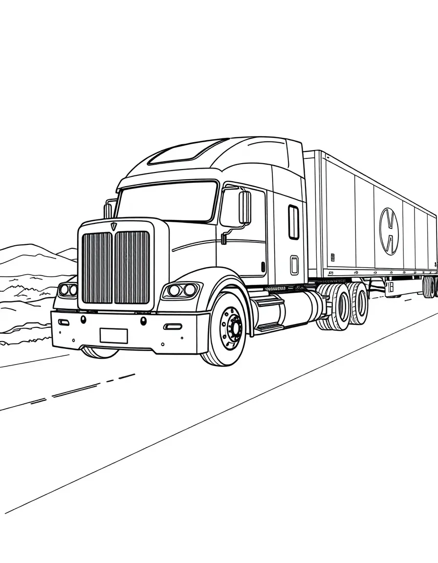 A hydrogen-powered semi-truck hauling a futuristic load