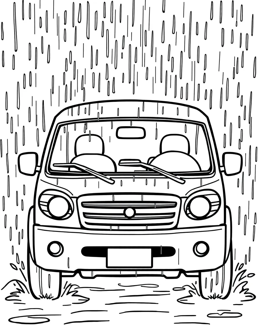 A vehicle with wipers on during heavy rainfall