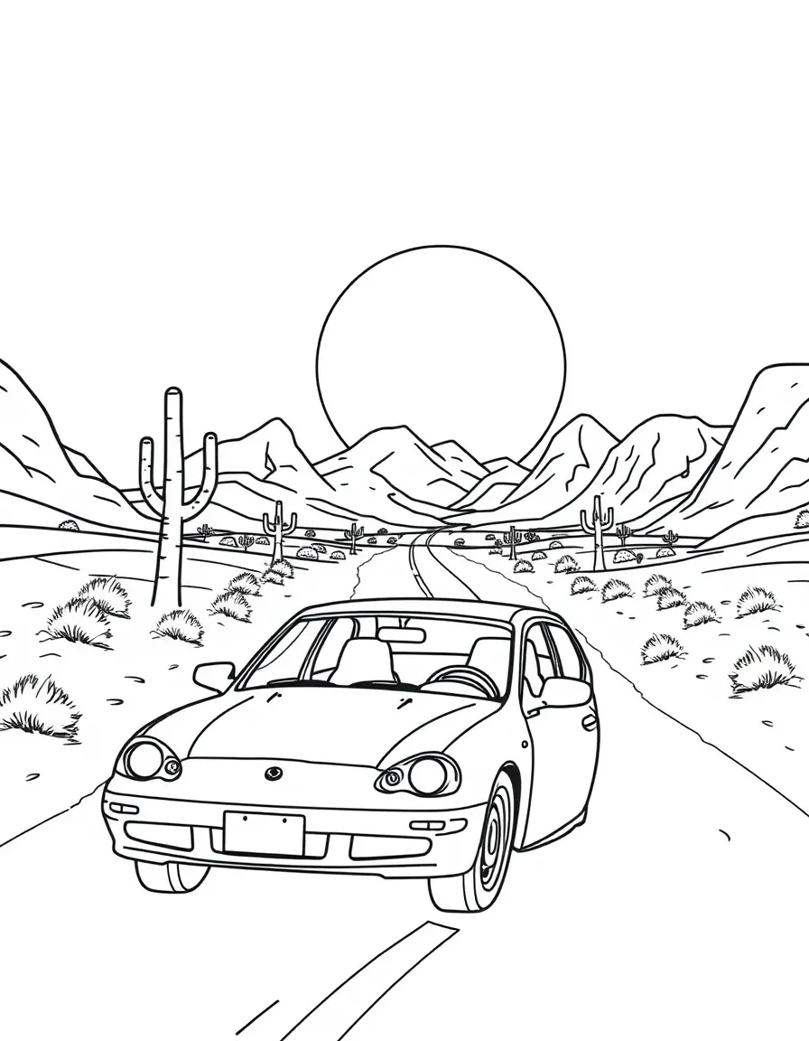 A car driving through a desert mirage
