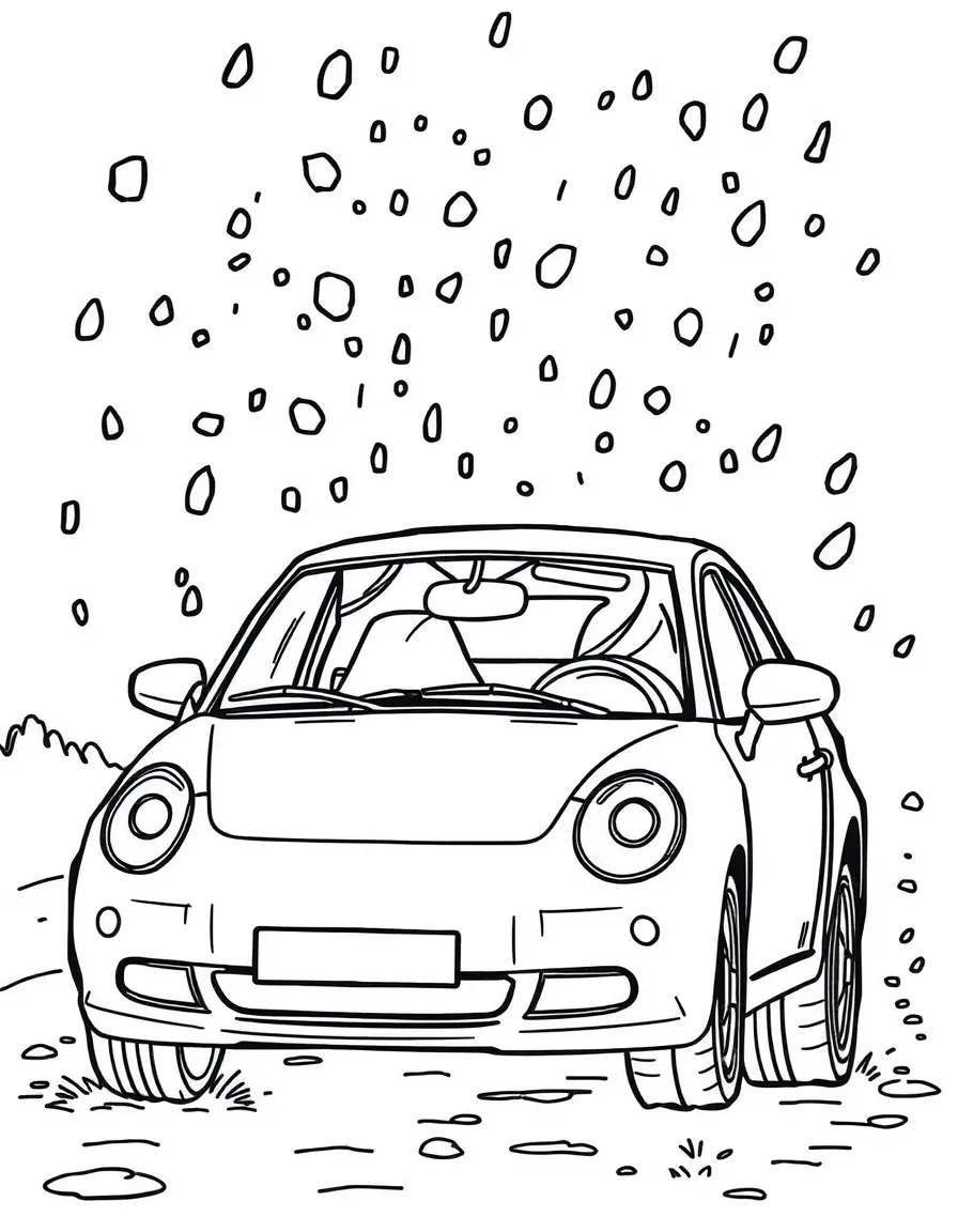 A car being pelted by hail with protective covers