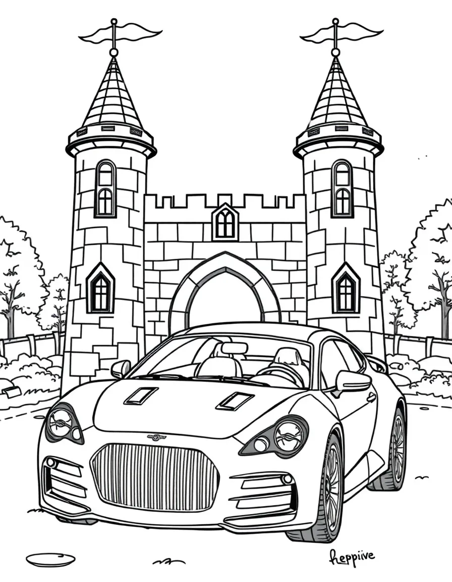 A car built like a medieval castle with turrets