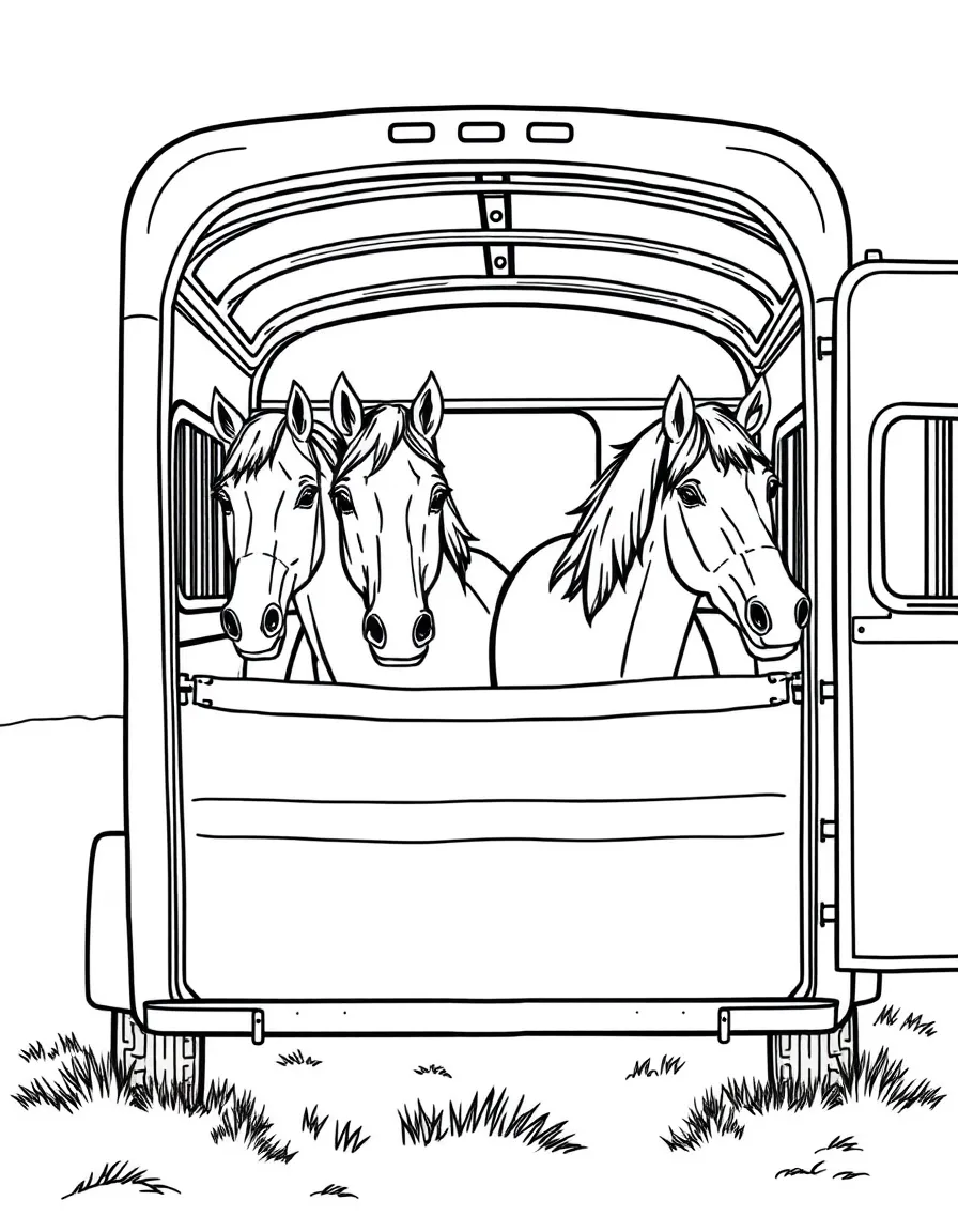 A horse trailer with detailed horses inside