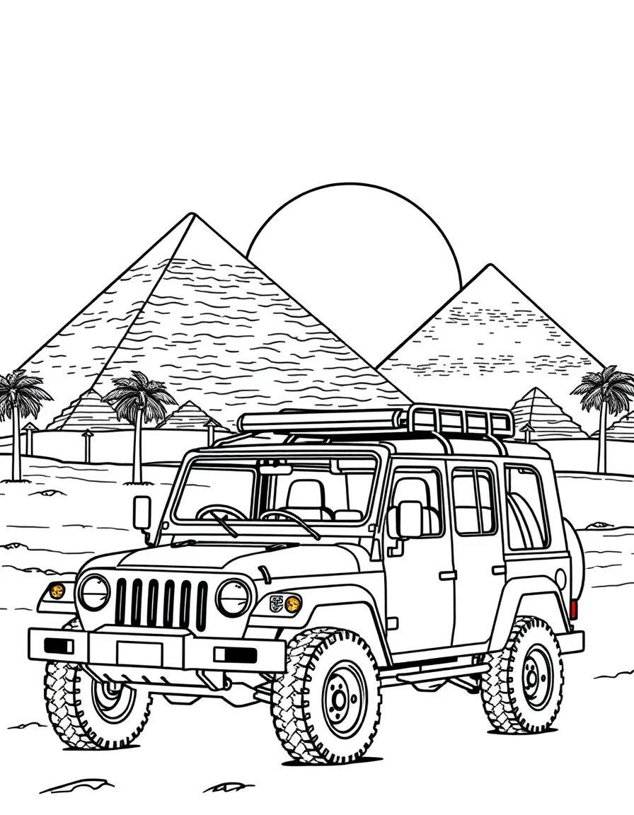 A Jeep safari in front of the Egyptian pyramids