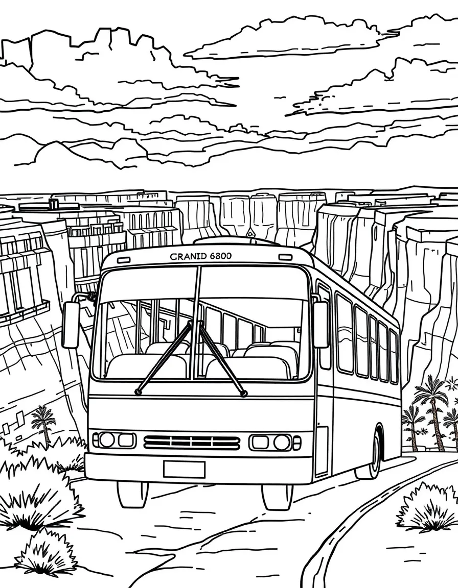 A tour bus at the Grand Canyon viewpoint