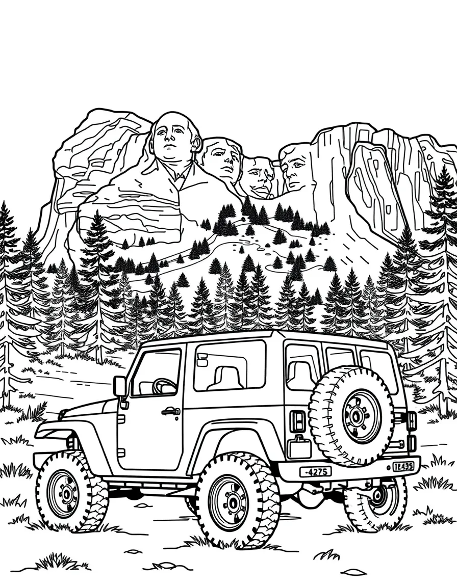 A 4x4 vehicle near Mount Rushmore