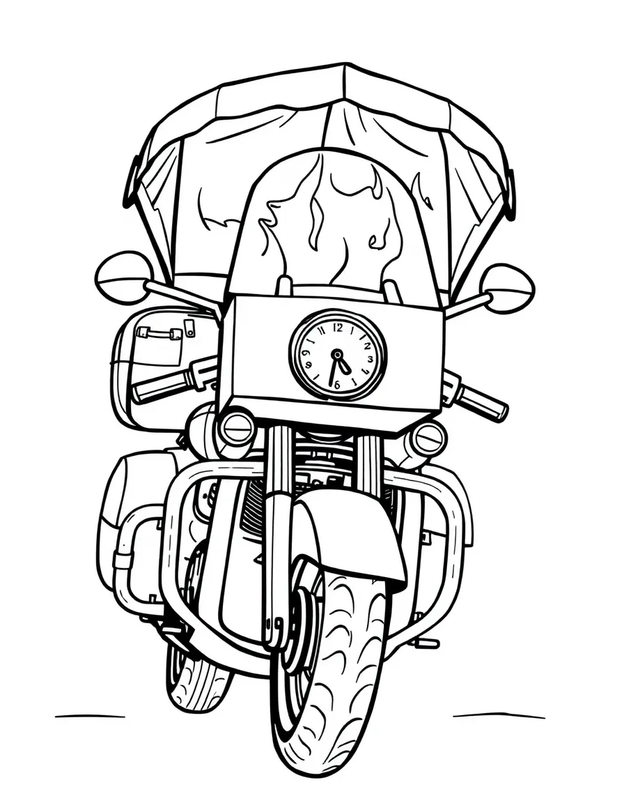 A pizza delivery motorcycle with detailed hot box