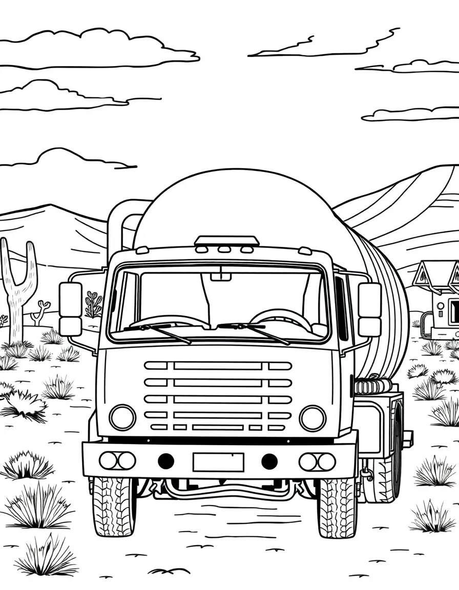 A water delivery truck in a desert community