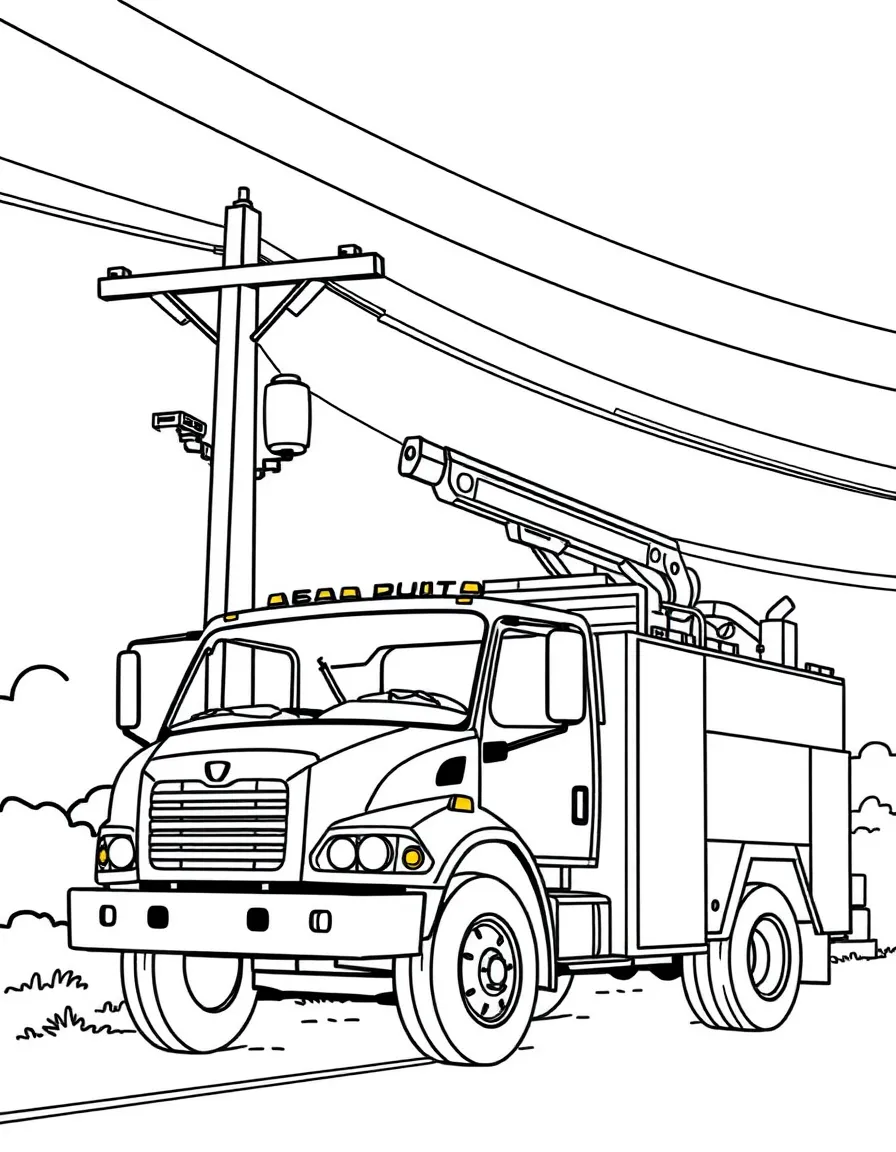 A utility service truck working on power lines