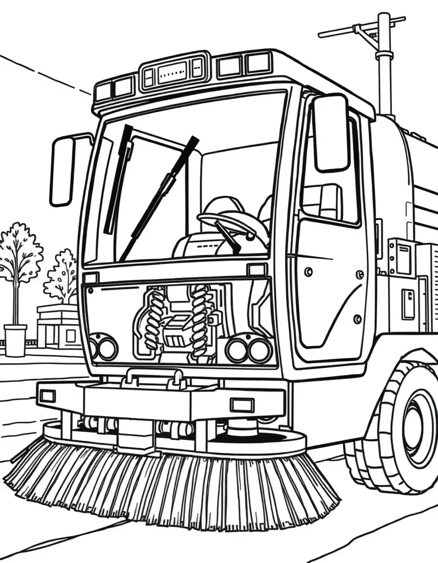 A street sweeper with detailed brush mechanism