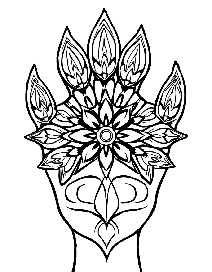 Lion's paw with detailed pad patterns forming a natural mandala design