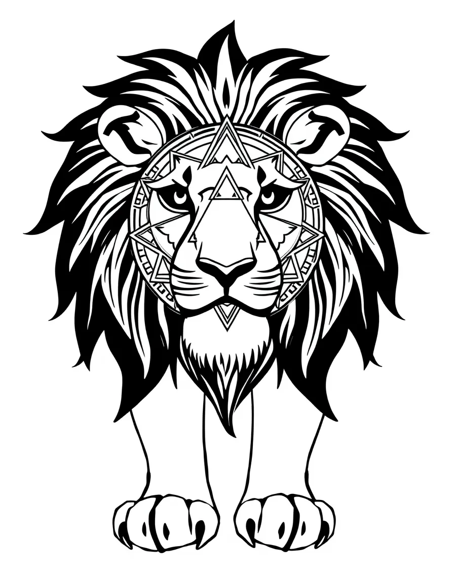 Lion with sacred geometry patterns inside its silhouette