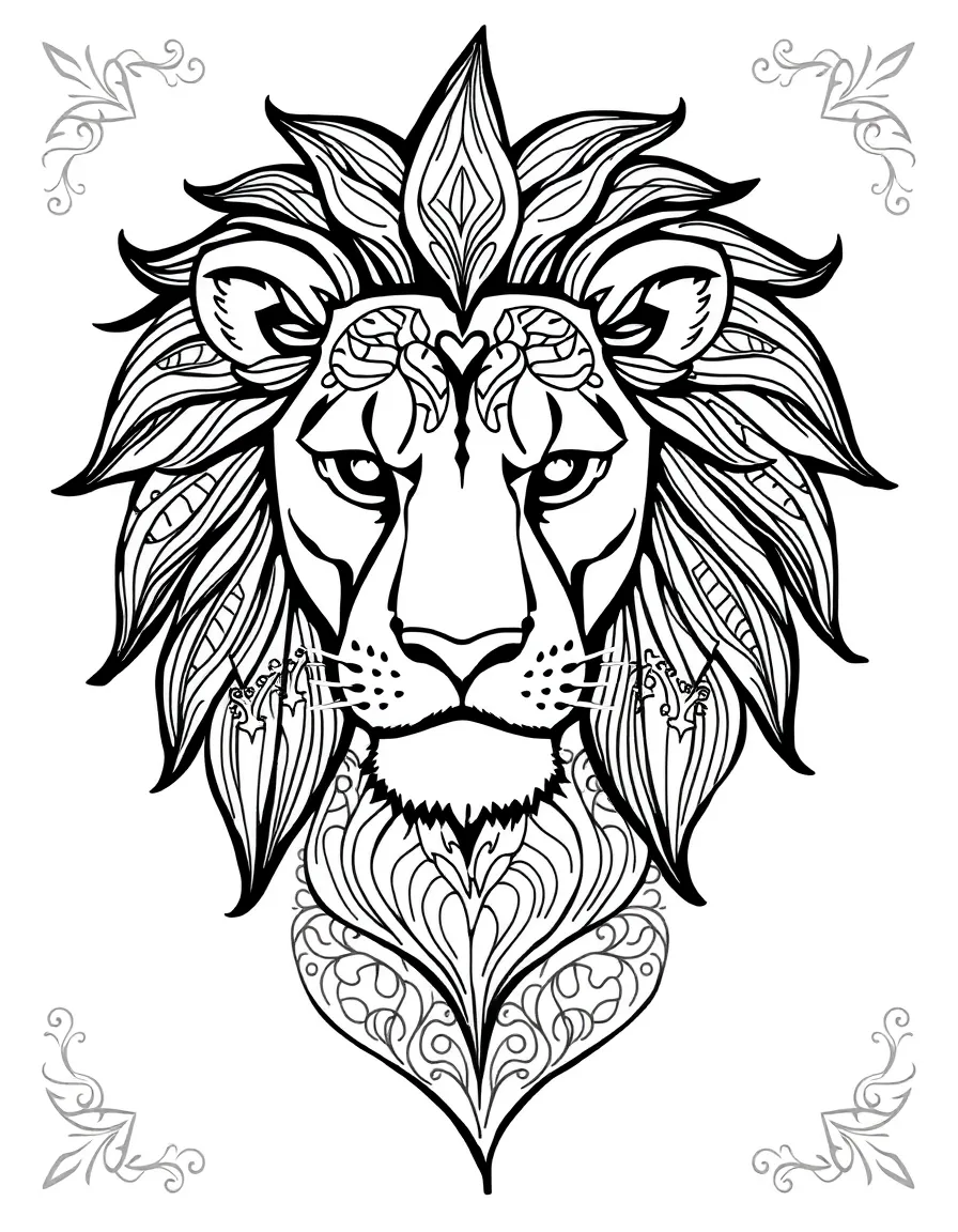 Lion with mane forming a detailed zentangle pattern