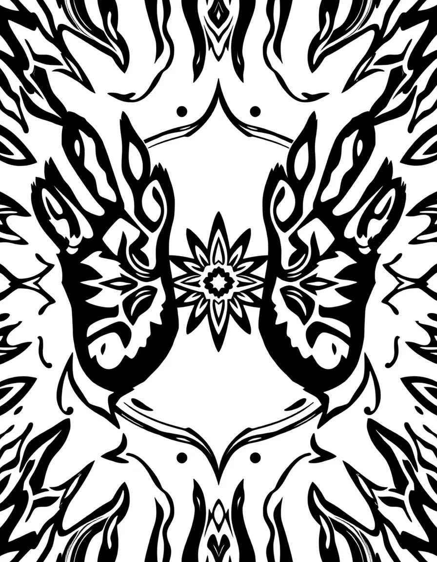Tiger paw prints forming a circular pattern with tribal designs between