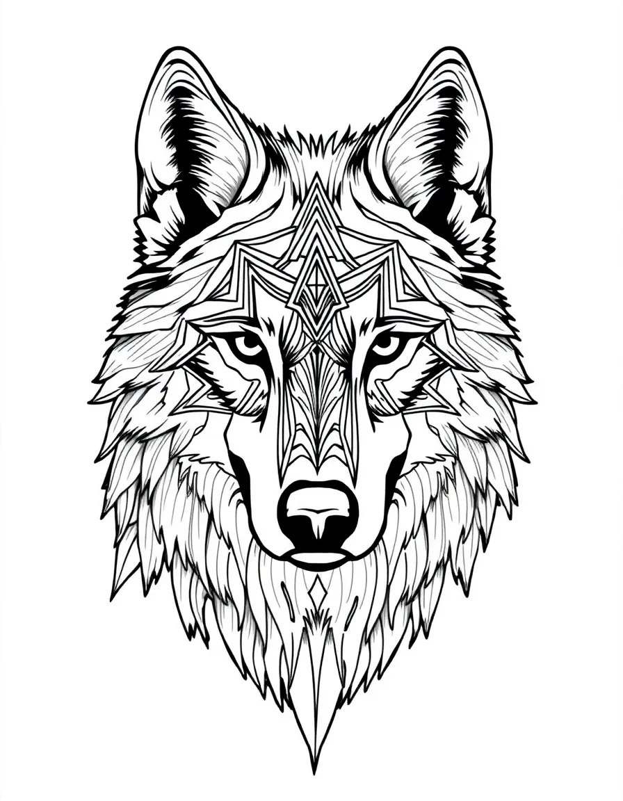Wolf with sacred geometry incorporated into its natural fur pattern