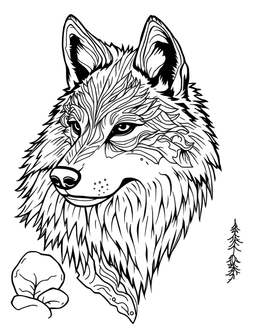 Wolf with river and water elements flowing through its fur patterns