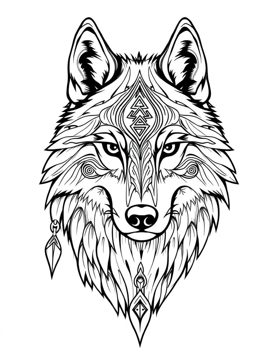 Wolf with shamanic symbols incorporated into its fur patterns