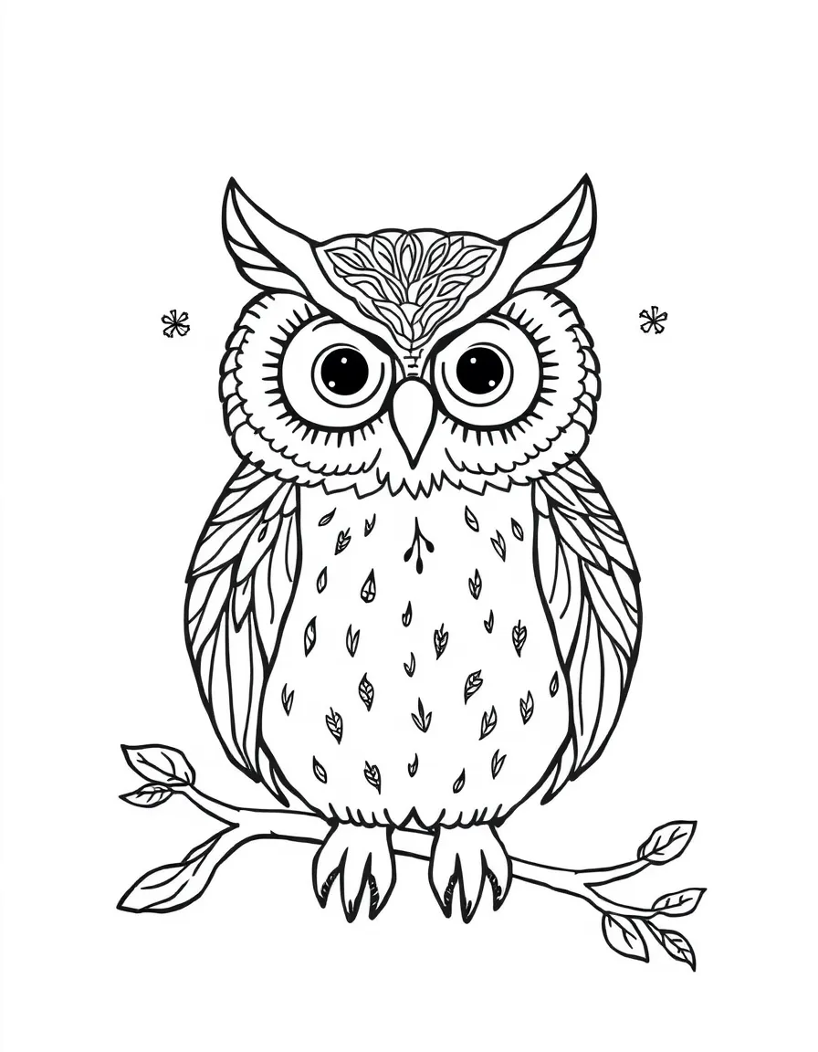 Owl with seasonal elements in its feathers, showing all four seasons in one design