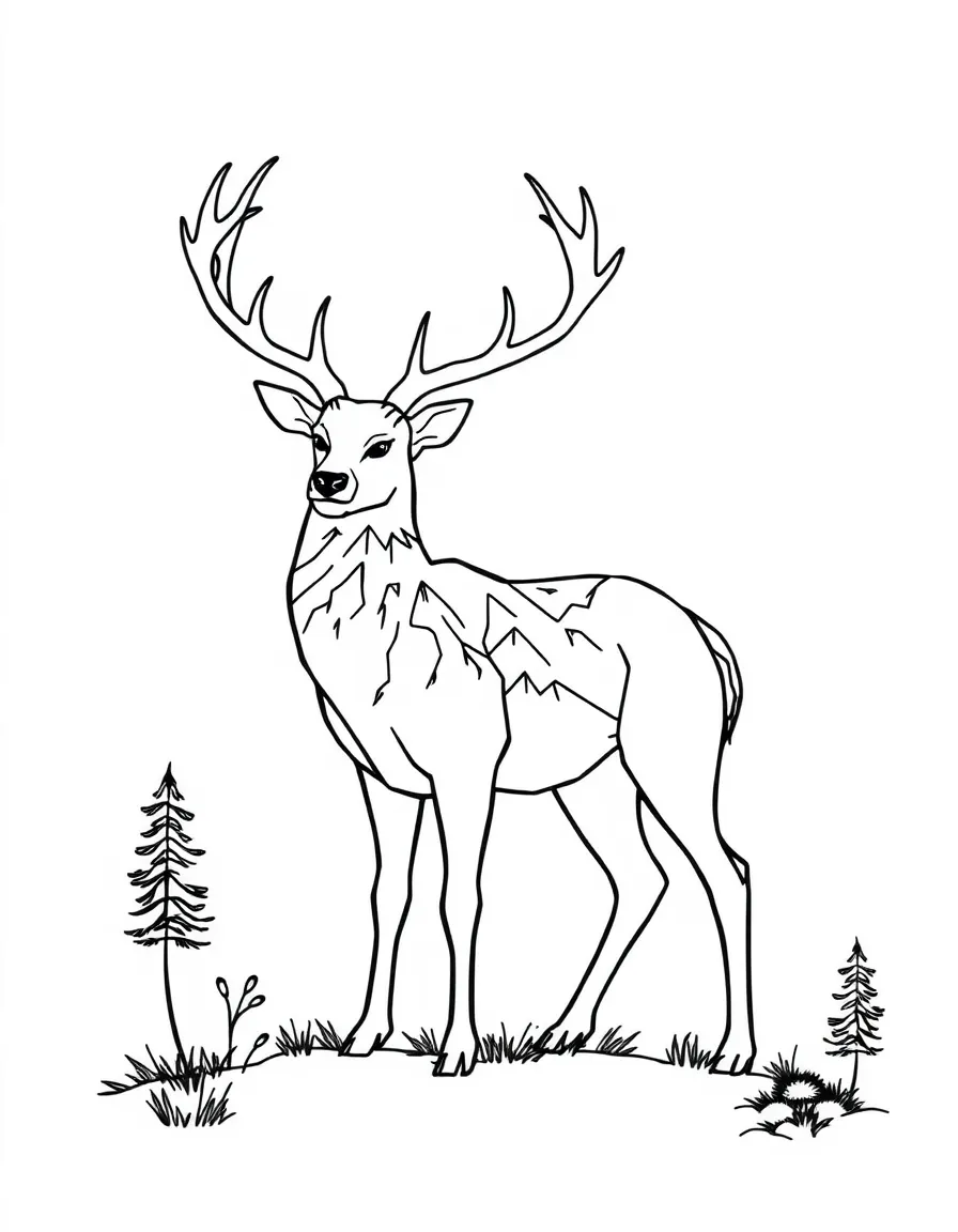 Deer with mountain landscapes incorporated into its silhouette