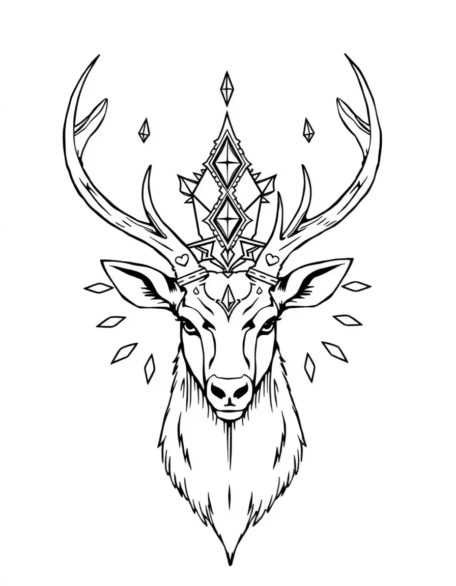 Stag with antlers forming a crown-like mandala with jeweled tips