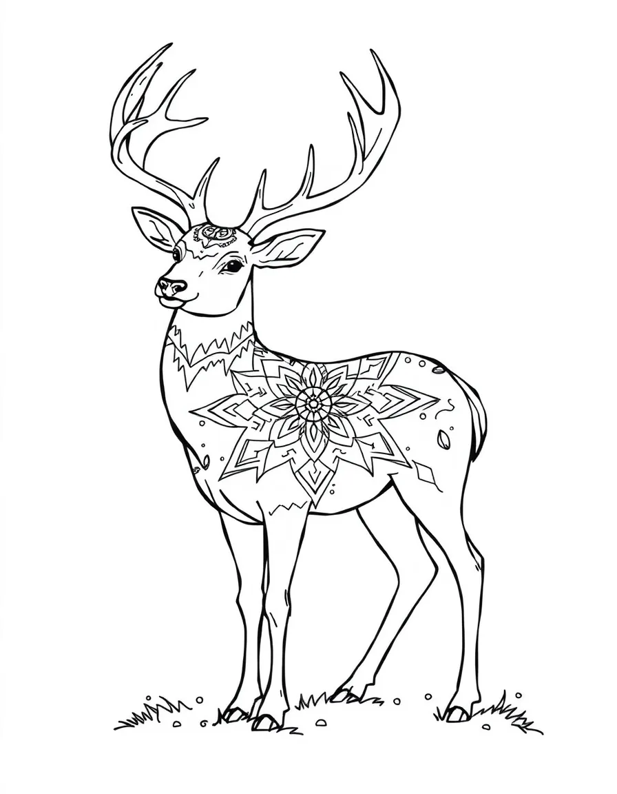 Deer with winter frost patterns on its coat, creating a crystalline mandala