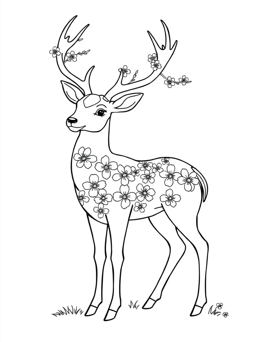 Deer with cherry blossom patterns incorporated into its coat
