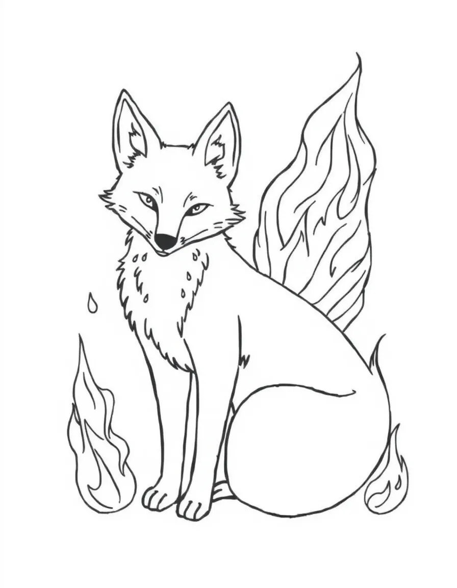 Fox with flame-like patterns in its tail, surrounded by fire elements