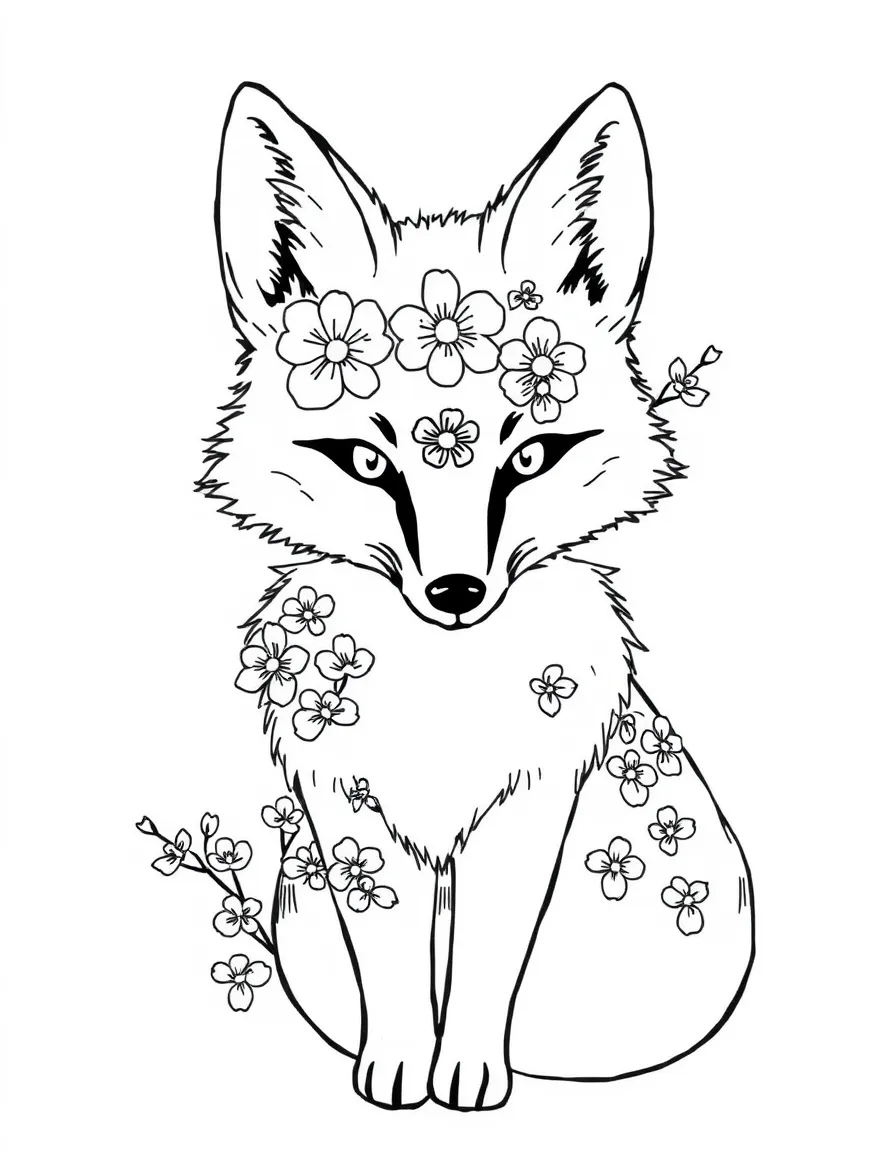 Fox with cherry blossom patterns incorporated into its fur