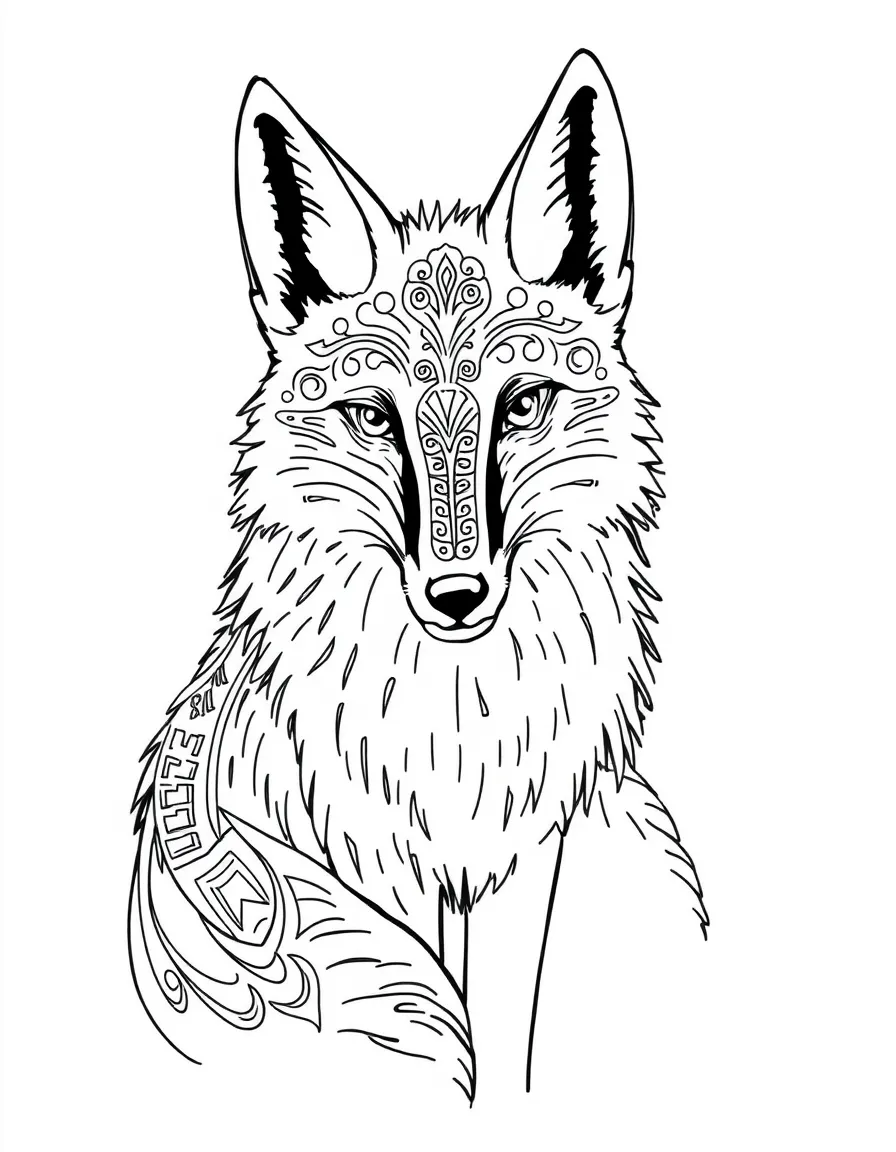 Fox with ancient text elements incorporated into its fur patterns