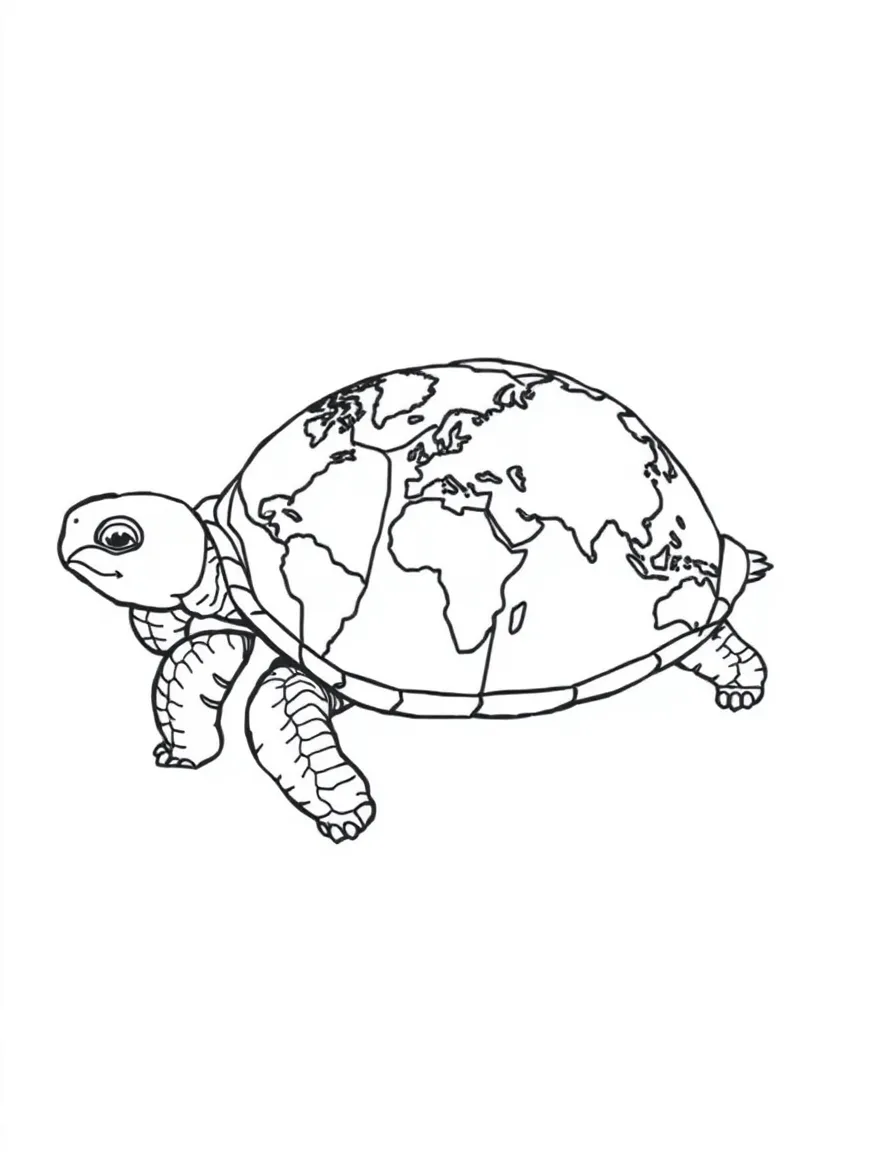 Tortoise with continental patterns on its shell, resembling a world map