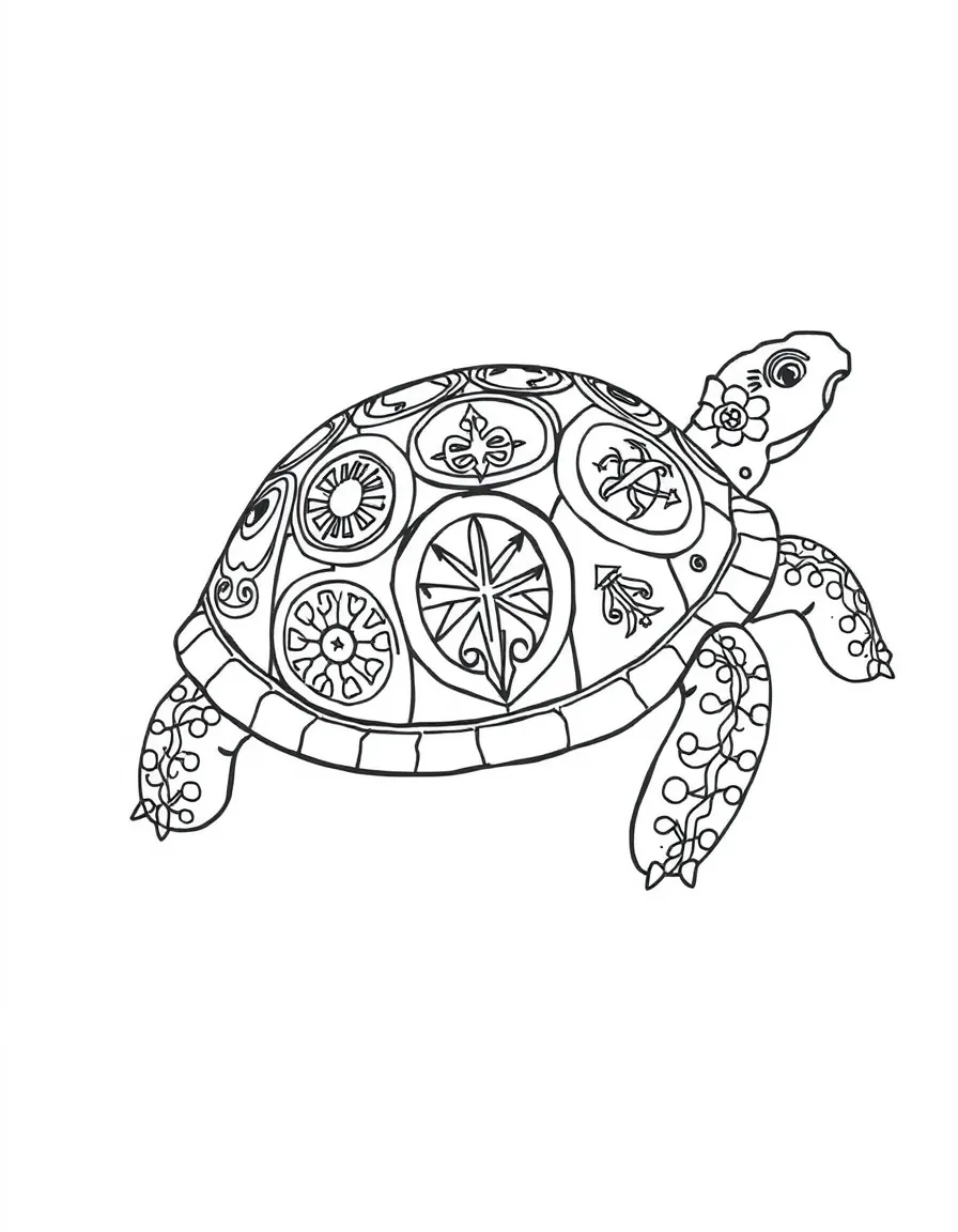 Tortoise with runes and symbols incorporated into its shell patterns