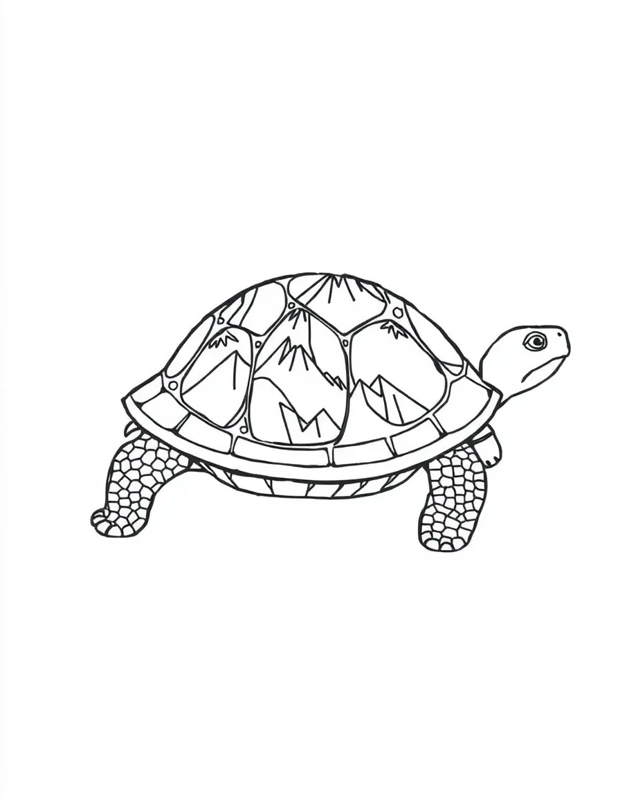 Tortoise with mountain landscapes incorporated into its shell design