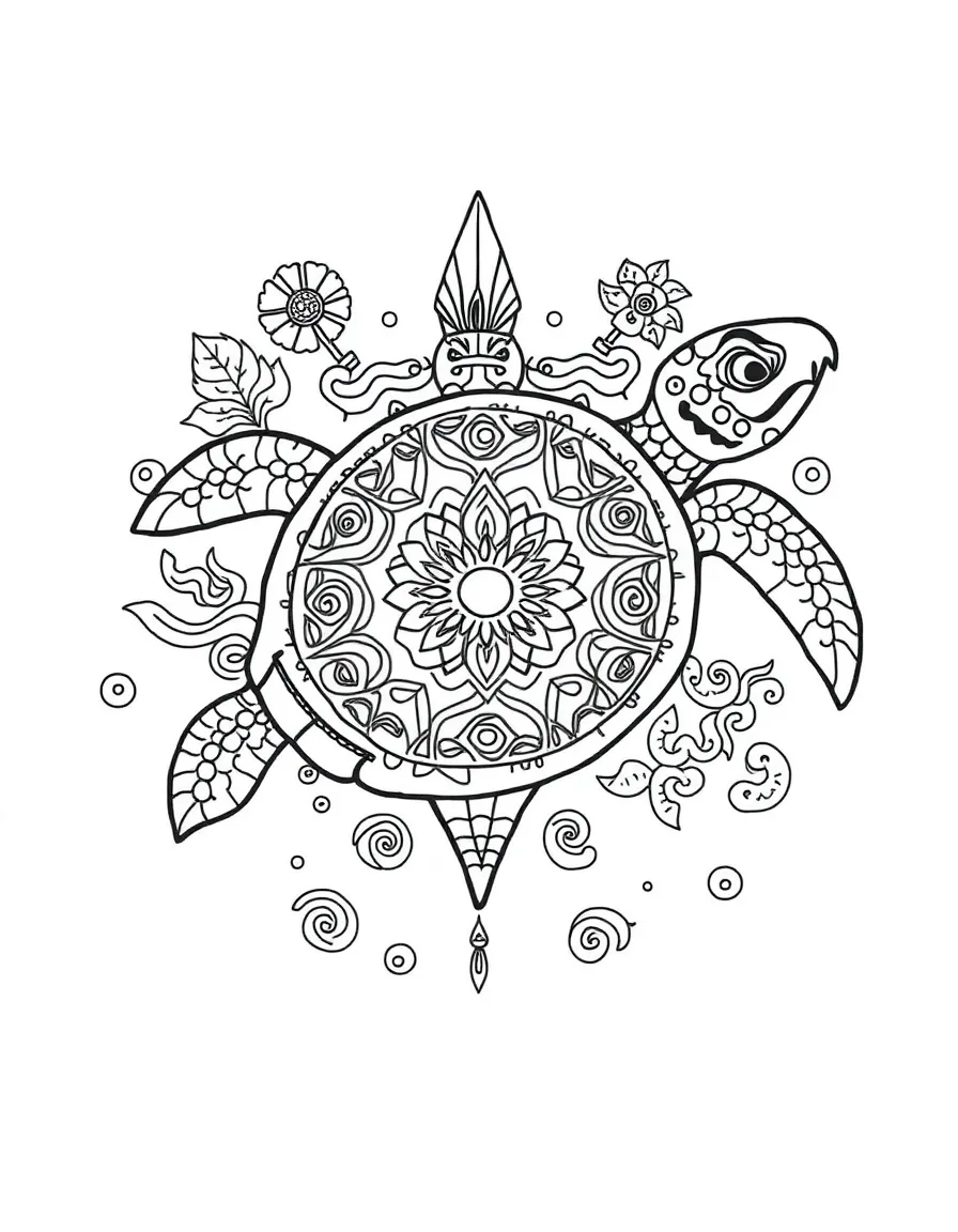 Turtle with ocean wisdom elements, surrounded by ancient sea patterns