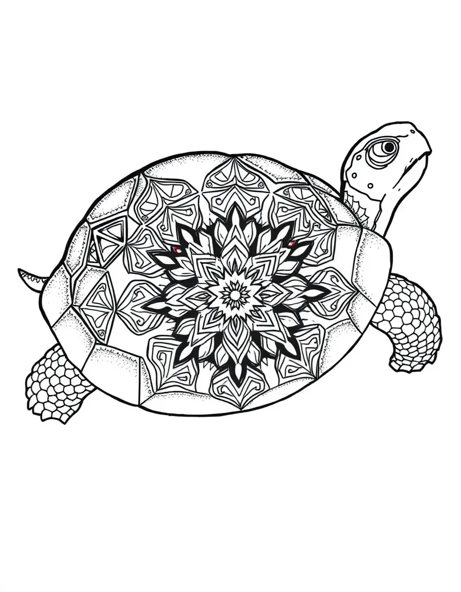 Tortoise with frost patterns on its shell, creating a crystalline mandala