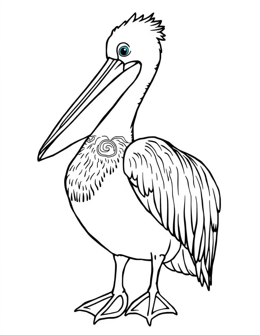 Pelican with ocean patterns incorporated into its pouch and wings