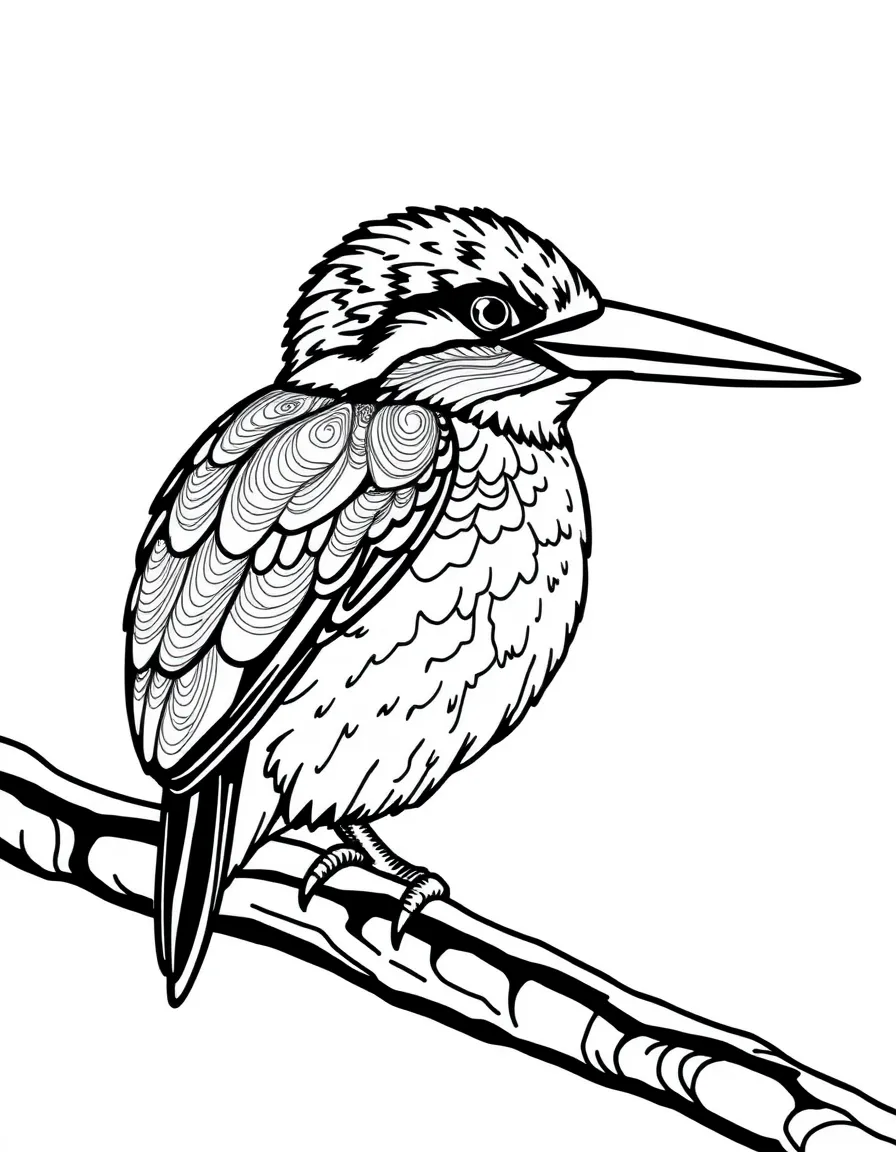 Kingfisher with river patterns incorporated into its feather design
