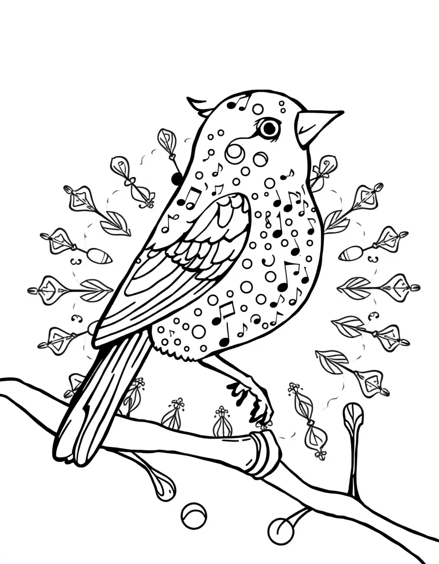 Canary with musical note patterns forming a song mandala design