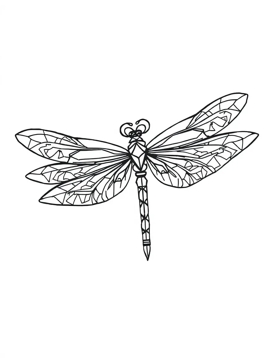 Dragonfly with geometric wing patterns forming an insect mandala design