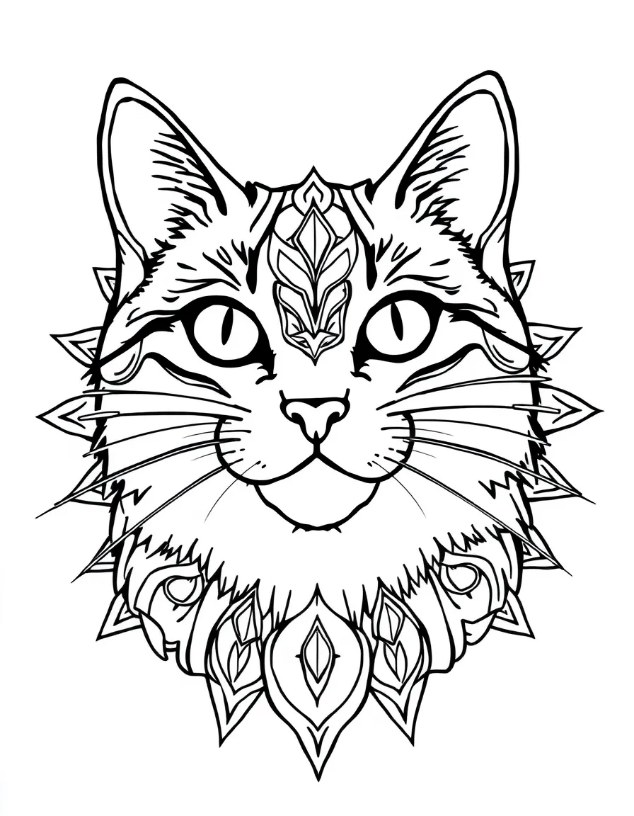 Cat with whisker patterns forming a feline mandala design