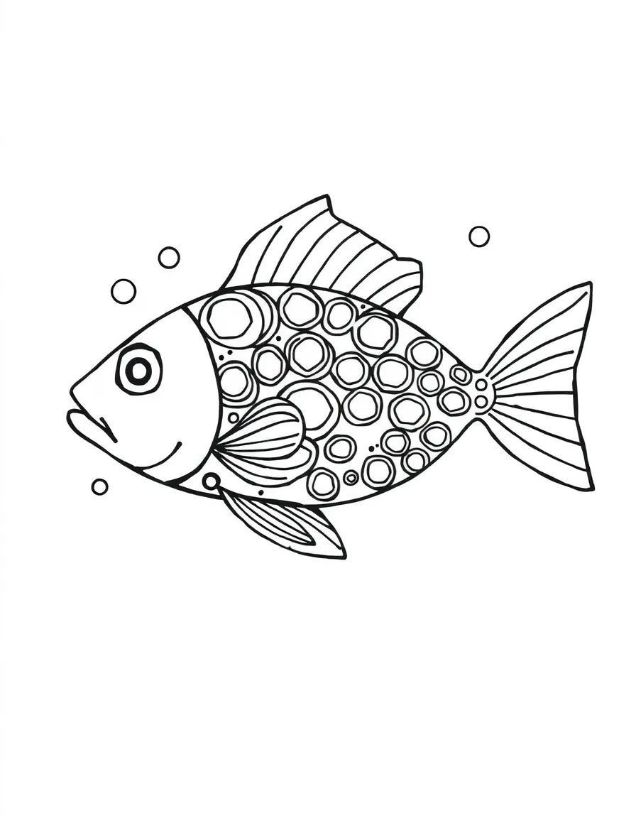 Fish with bubble patterns forming an underwater mandala design