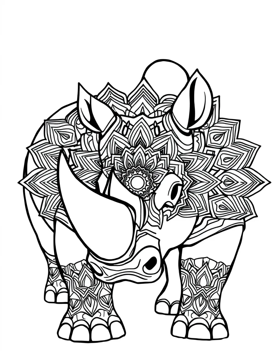 Rhino with armor-like patterns forming a strength mandala design