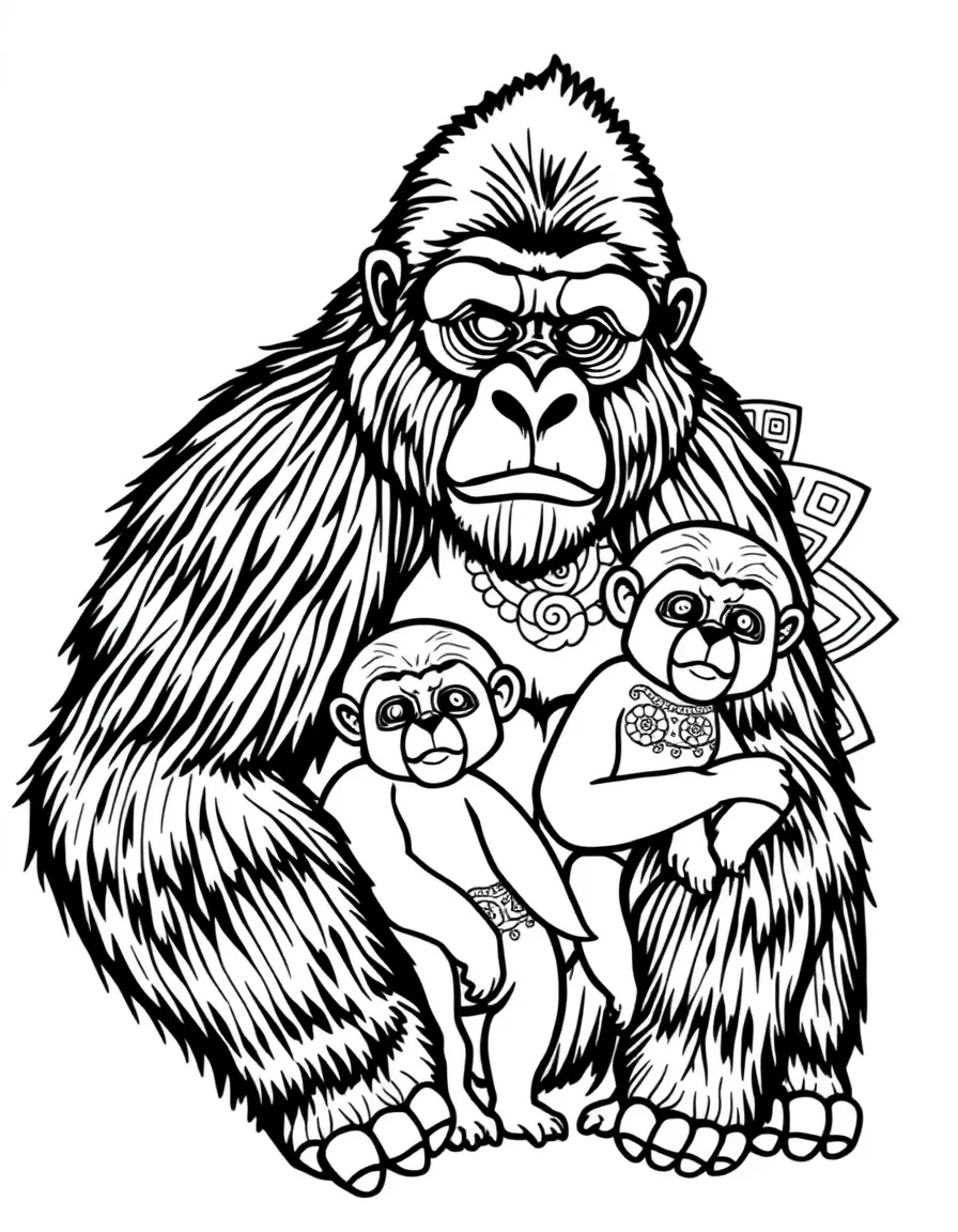 Gorilla with family patterns forming a protection mandala design