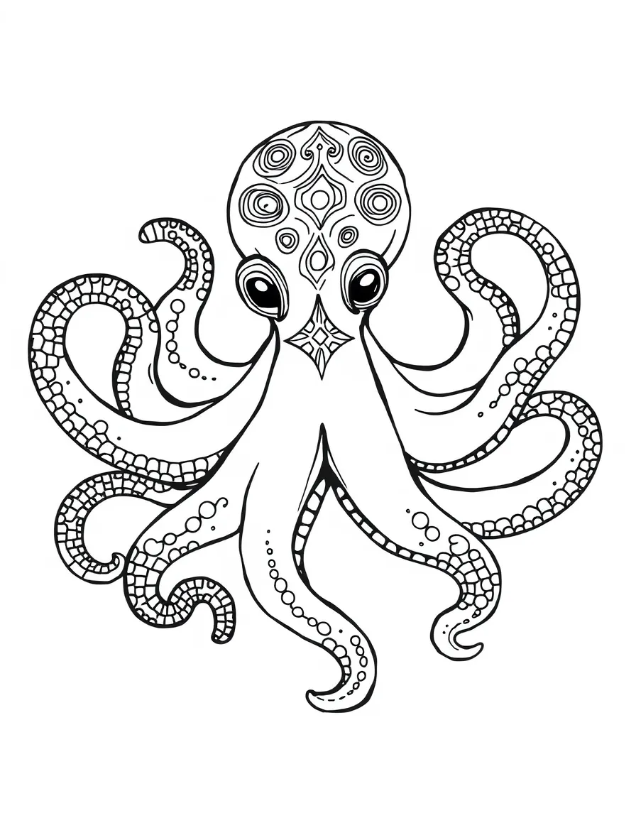 Octopus with tentacle patterns forming a spiral mandala design
