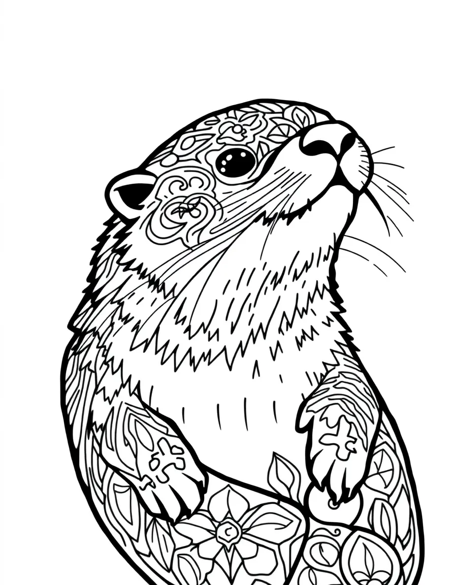 Otter with playful patterns forming a river mandala design