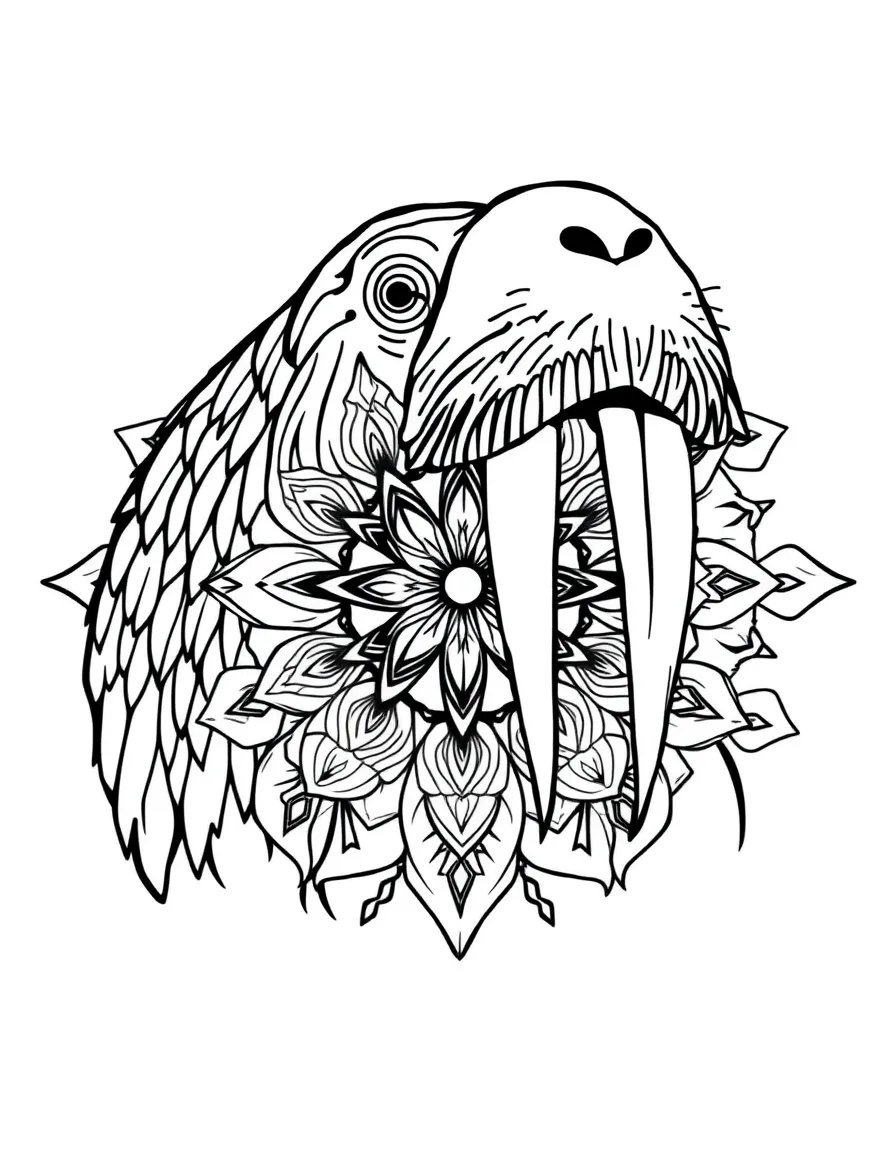 Walrus with tusk patterns forming a sea ice mandala design