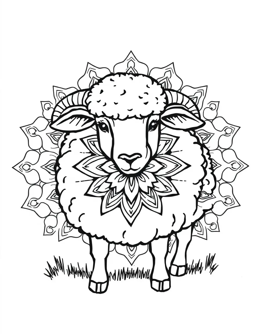 Sheep with wool patterns forming a pastoral mandala design