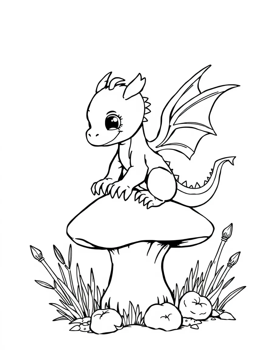 A tiny fairy dragon sitting on a mushroom
