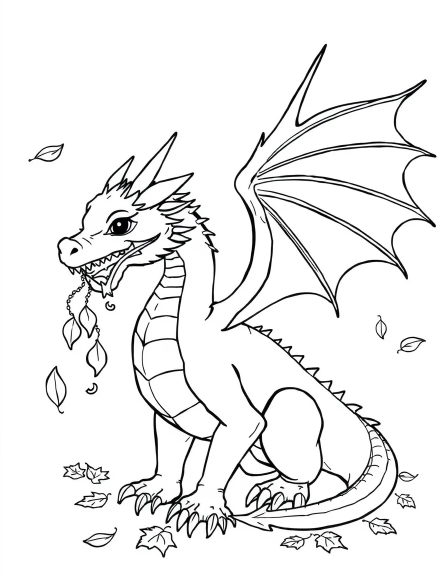 An autumn dragon with leaves falling from its wings