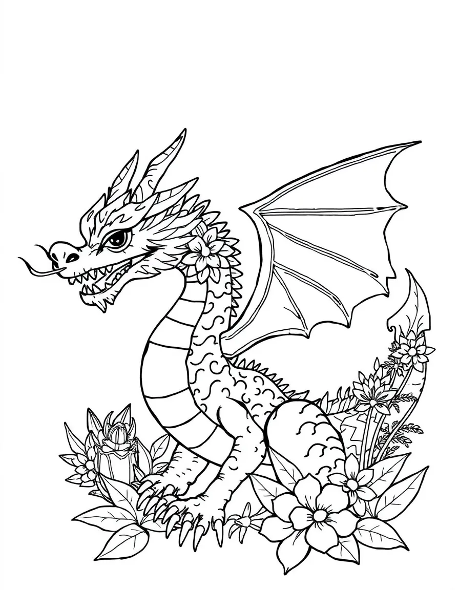 A dragon fashioned from plants and flowers