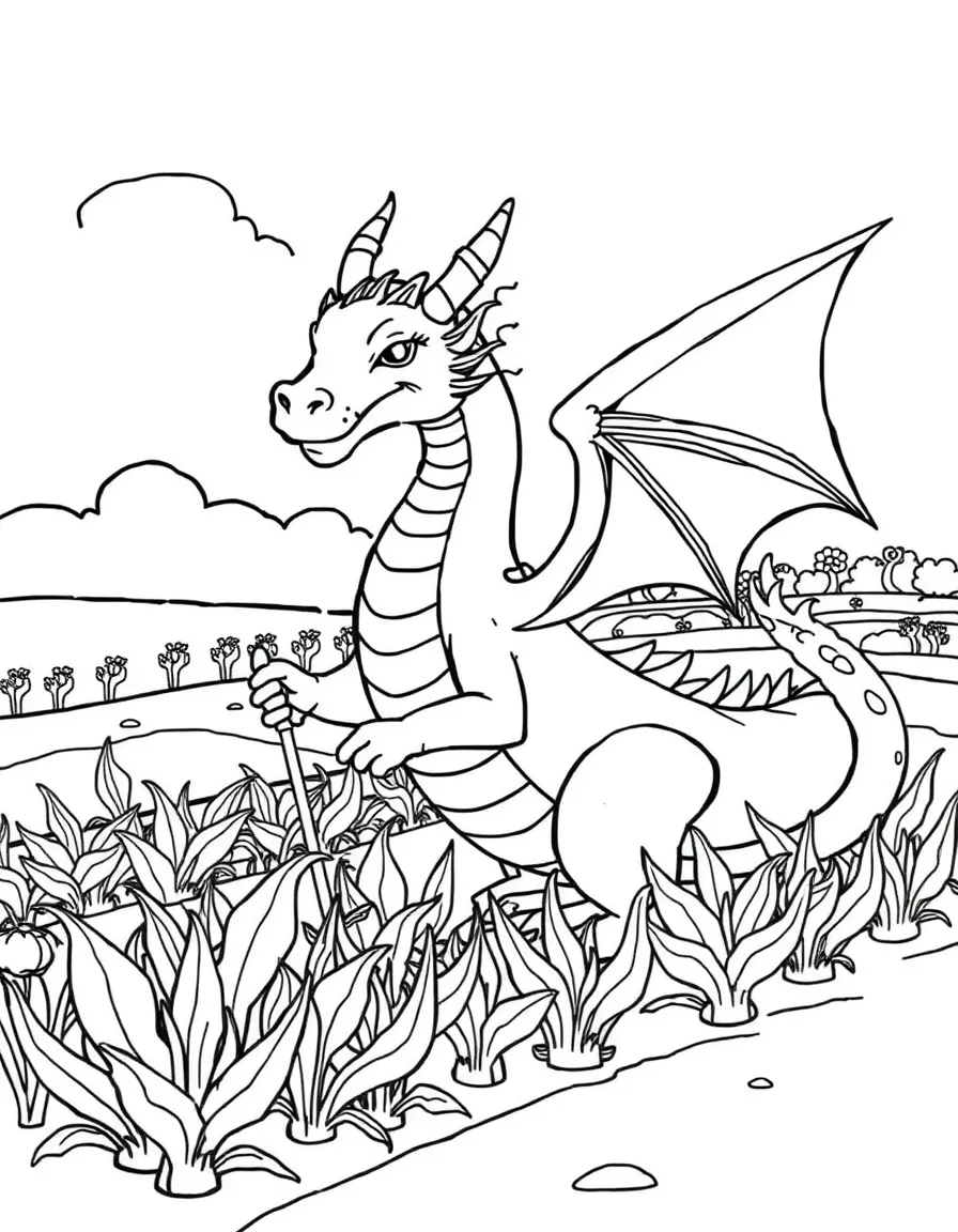 A dragon farmer tending to magical crop fields