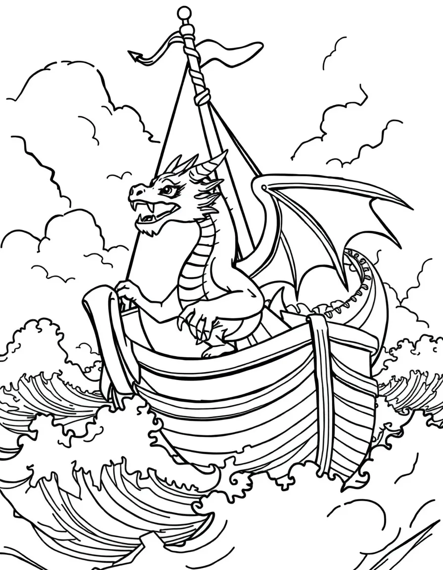 A dragon sailor navigating a ship through stormy seas